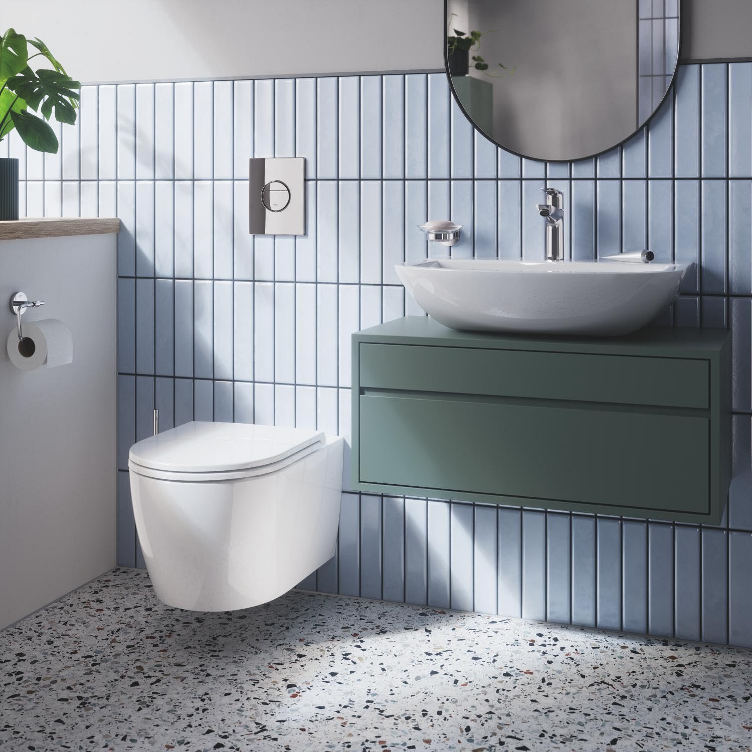 GROHE Start Round Ceramic Ensemble WC suspendu en céramique pour réservoir de chasse encastré (Avec frein de chute, sortie horizontale, volume de chasse 3/5 L), Blanc Alpin, 103848SH00