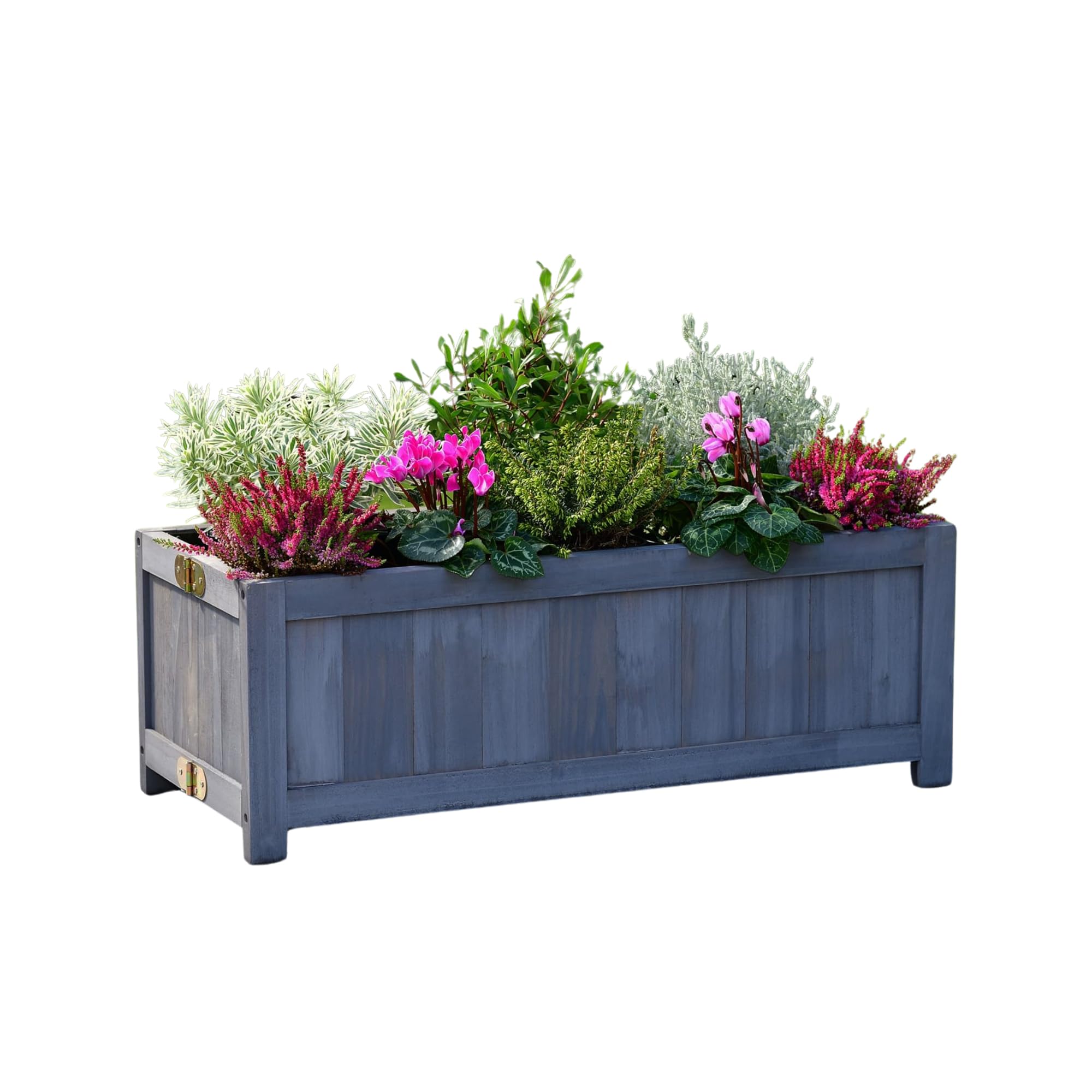 MEHRU Wooden Oblong Folding Planter Rectangular Wooden Garden Planters for Outdoor Trough Planter Large Raised Bed Herb Plant Vegetables Container for Flowers & Vegetables