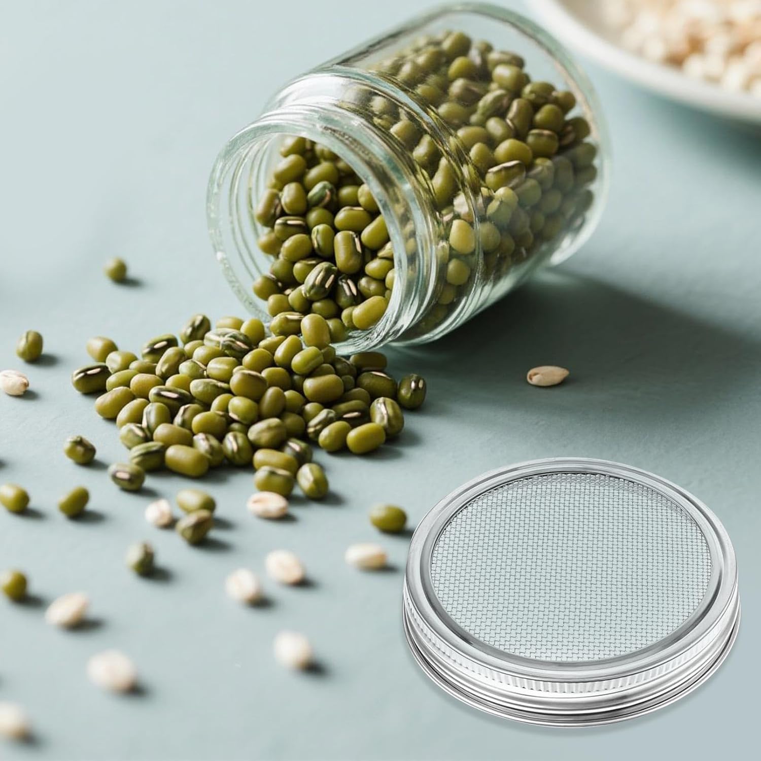 1 Pack Stainless Steel Sprouting Lids for Mason Jars Wide Mouth Mason Jar Strainer Lids Stainless Steel Mason Jar Lid with Screens for Home Sprouting Healthy Eating Food Preparation Kitchen Gardening
