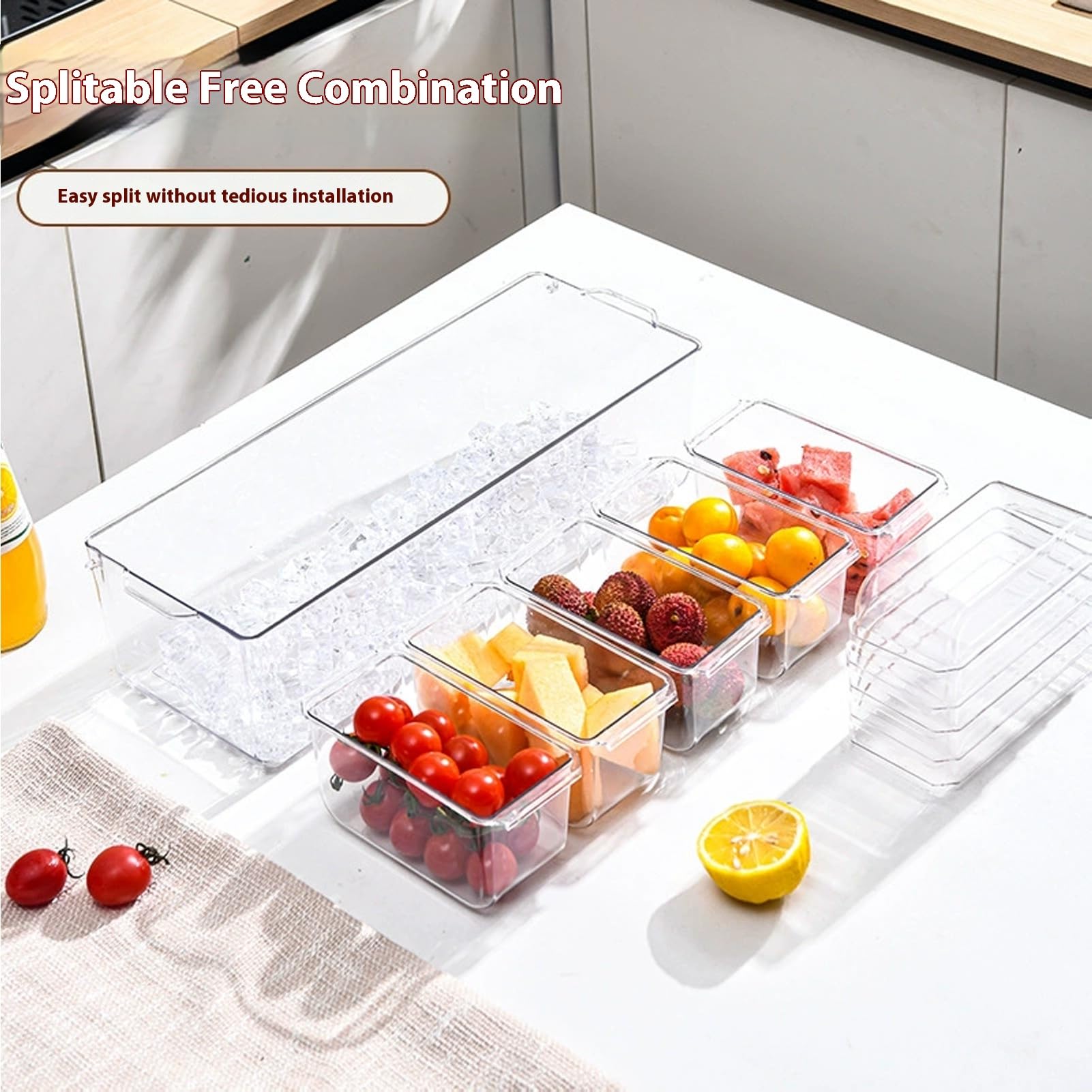 Gorger Organizzatori trasparenti per frigorifero con manici, contenitori per alimenti, contenitori impilabili per insalata con coperchio, contenitori per la preparazione dei pasti, organizer