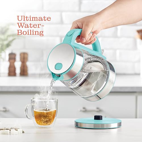 Miniatura 3 de Speed-Boil - Hervidor eléctrico para agua de 1.7 L y 1500 W, hervidor de café y té de vidrio de borosilicato, apagado automático, base desmontable,