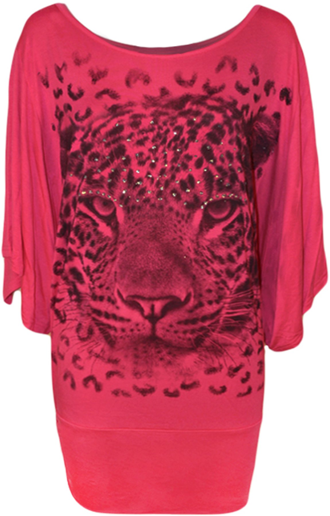 Wearall Women's Cerise Tiger Print Glitter Batwing Top - 14