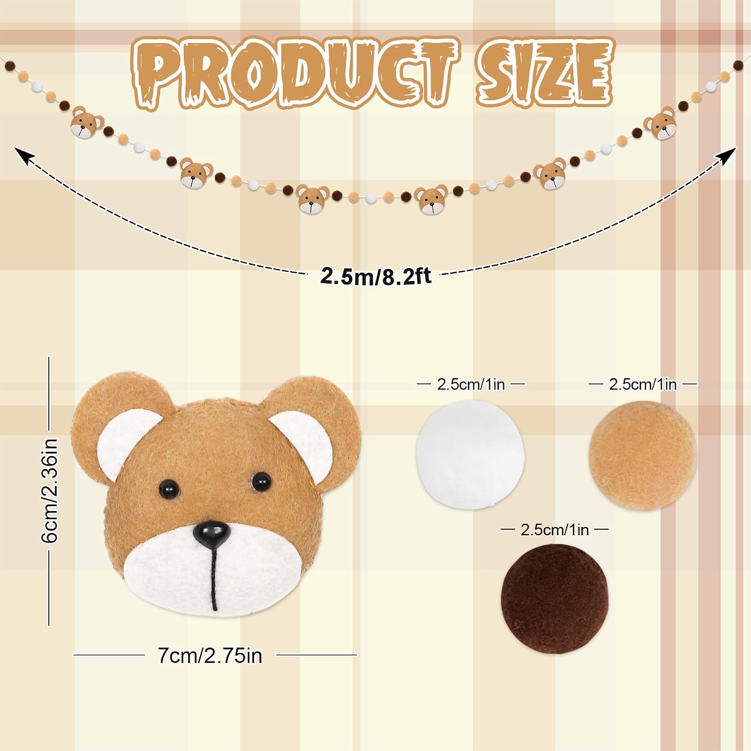 FYSUIMU 8.2Ft Bear Felt Banner 3D Cute Bear Hanging Garland Brown White Pom Ball Banner for Birthday Baby Shower Gender Reveal Home Wall Decor