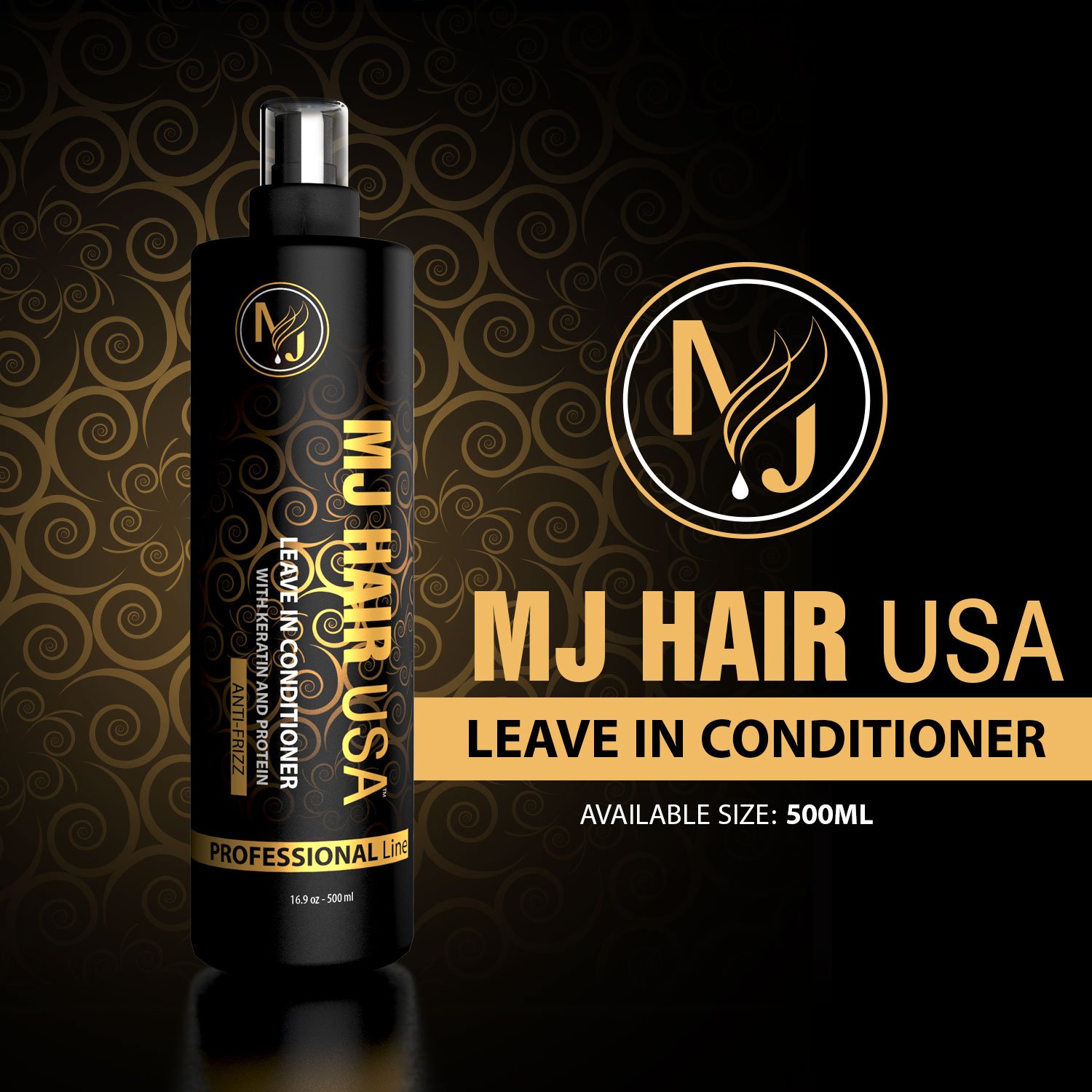 MJ Hair USA Leave In Conditioner with keratin and protein,Anti Frizz (500 ml)