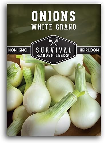 Survival Garden Seeds - Semilla de cebolla granada blanca para plantar - Paquete con instrucciones para plantar y cultivar cebollas de día corto en