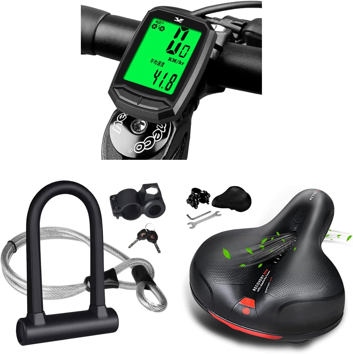 KASTEWILL Bicycle Speedometer Waterproof、Bike U Lock Heavy Duty Anti Theft、Bike Seat, Waterproof Bicycle Seat : Sports & Outdoors