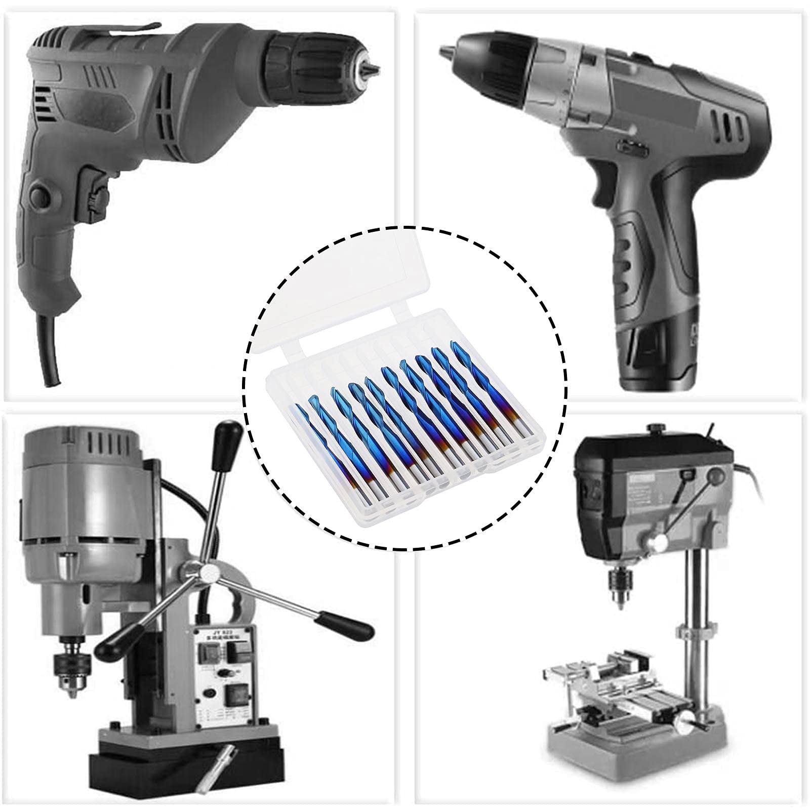 Lot de 10 fraises à bout sphérique CNC 3,175 mm Tige spirale Upcut Design en carbure de tungstène Nano Revêtement bleu avec boîte