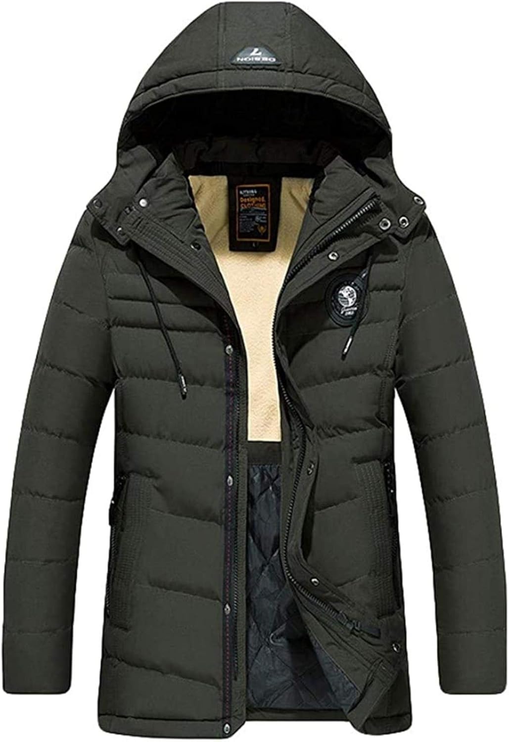 Men's Long Down Coat with Hood Long Sleeve Winter Warm Outdoor