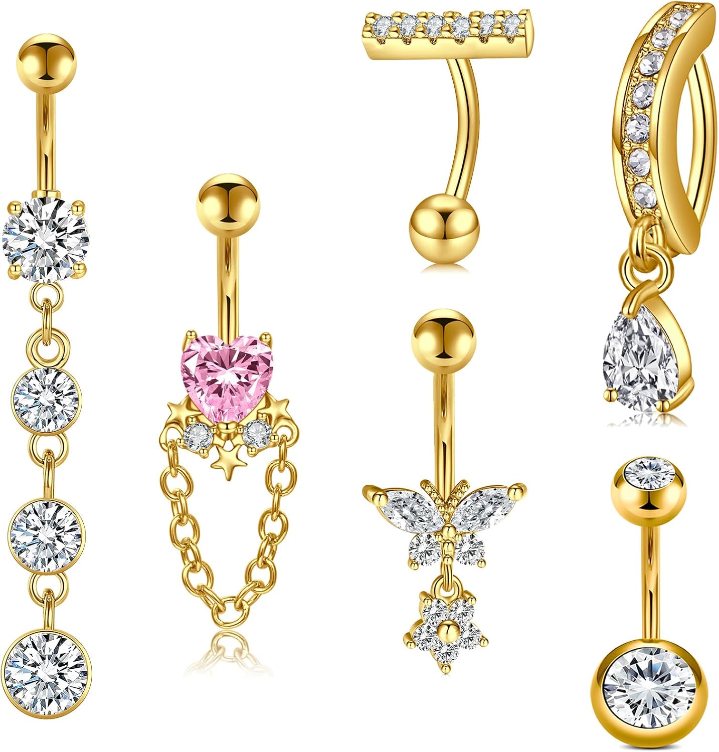 MODRSA Belly Button Ring Surgical Steel Belly Rings for Women Hypoallergenic Belly Button Rings Clicker Belly Button Ring Belly Piercing Silver Rose Gold Pink Black Navel Rings for Women