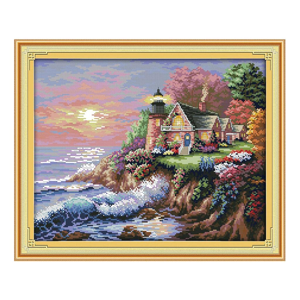 LOOM TREE Stamped Cross Stitch Kit Seaside lighthouse Patterns For Beginners 56 Ã— 45cm Needlecrafts & Yarn | Embroidery & Cross Stitch | Hand Embroidery Kits | Cross Stitch Kits-image-19