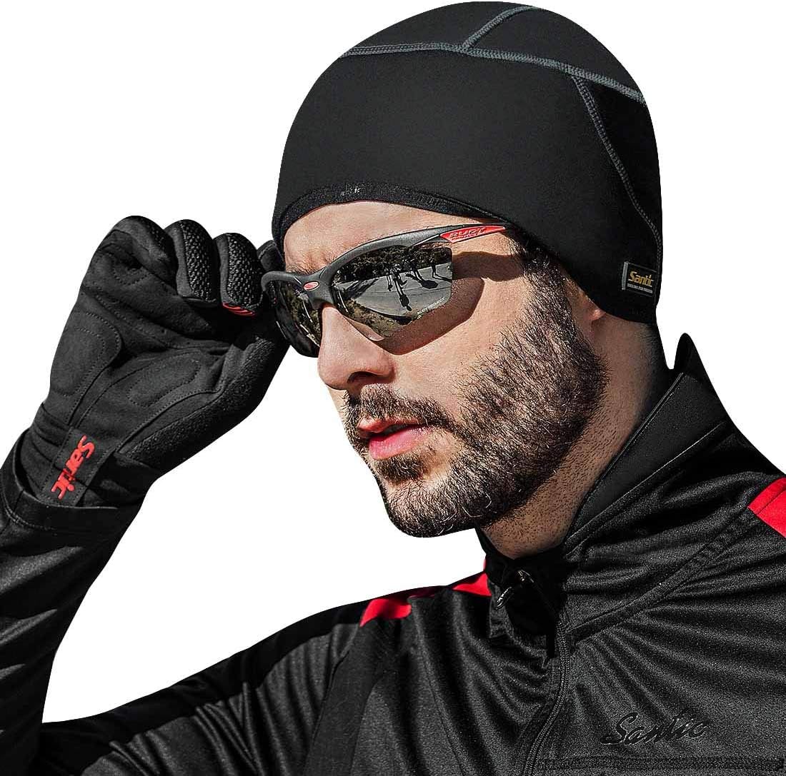 Santic Cycling Skull Cap Helmet Liner Running Bicycle Hat Thermal Fleece Windproof Fits Under Helmets One Size Black 9005