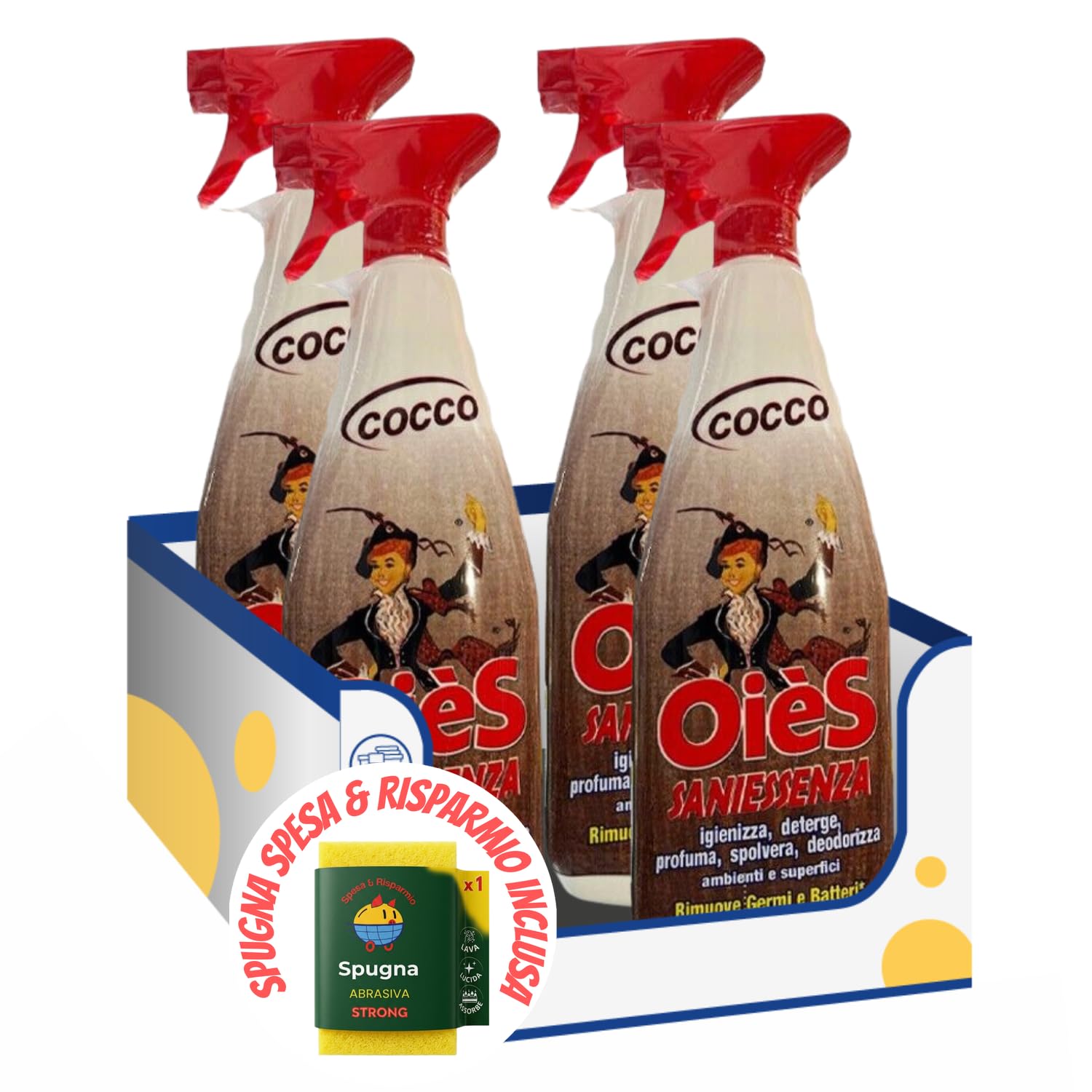 Detergente Igienizzante Profumato al Cocco – 750 ml kit con Spugna Brandizzata SPESA & RISPARMIO Inclusa – Variazioni 4/8/12 Pezzi (4)