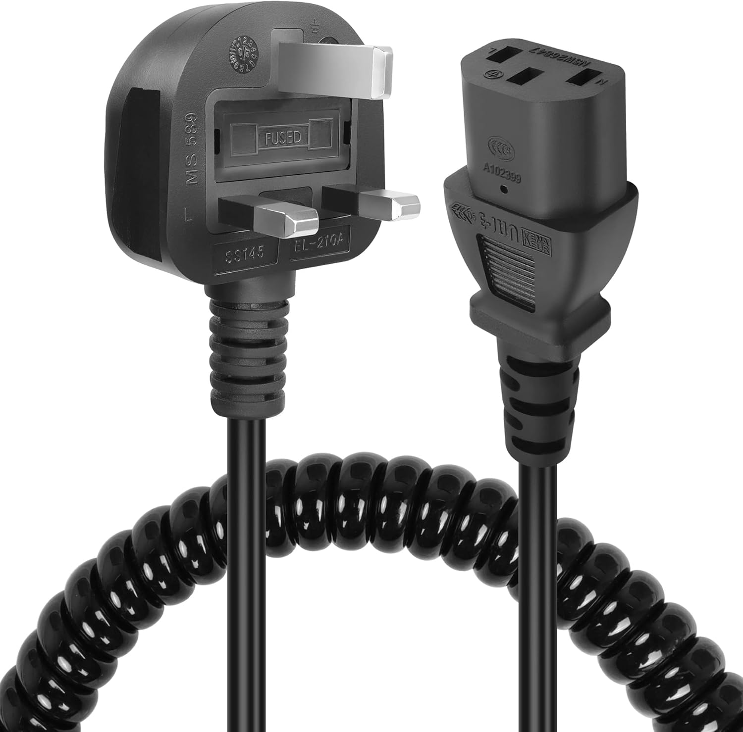 GELRHONR Kettle Lead Power Coiled Cable,90 Degree 3 Pin Power Lead