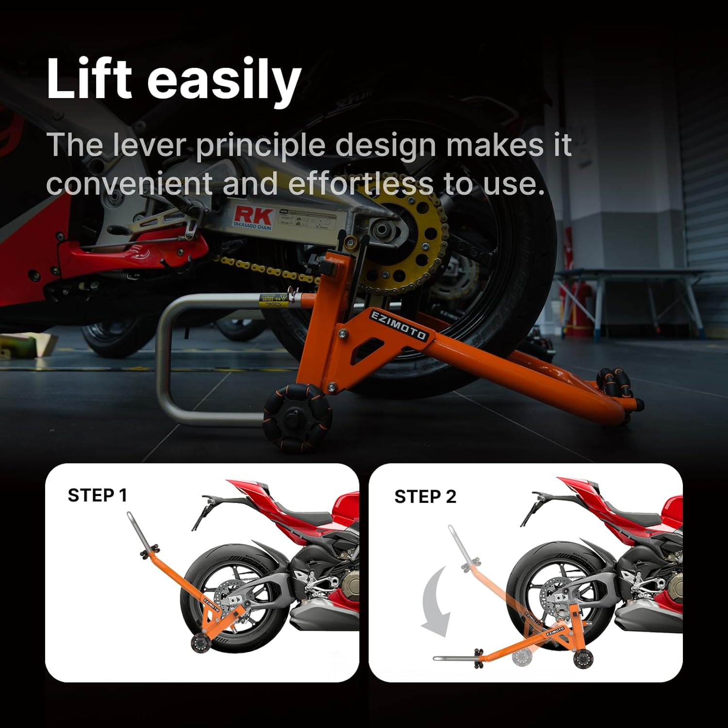 Sport Motorcycle Rear Stand, 360° Movable Lift Stand, Heavy Duty with Wheels, 880 lb Capacity (Black, Double Arm)