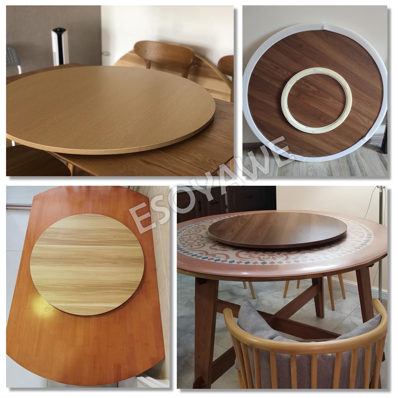 ESOYAWE Rotación De 360 Plato Giratorio De Madera para Mesa De Comedor, Ø 50 60 70 80 90 100 Cm Redondo Lazy Susan Placa Giratoria, Bandeja De Placa Giratoria con Cojinete Silencioso