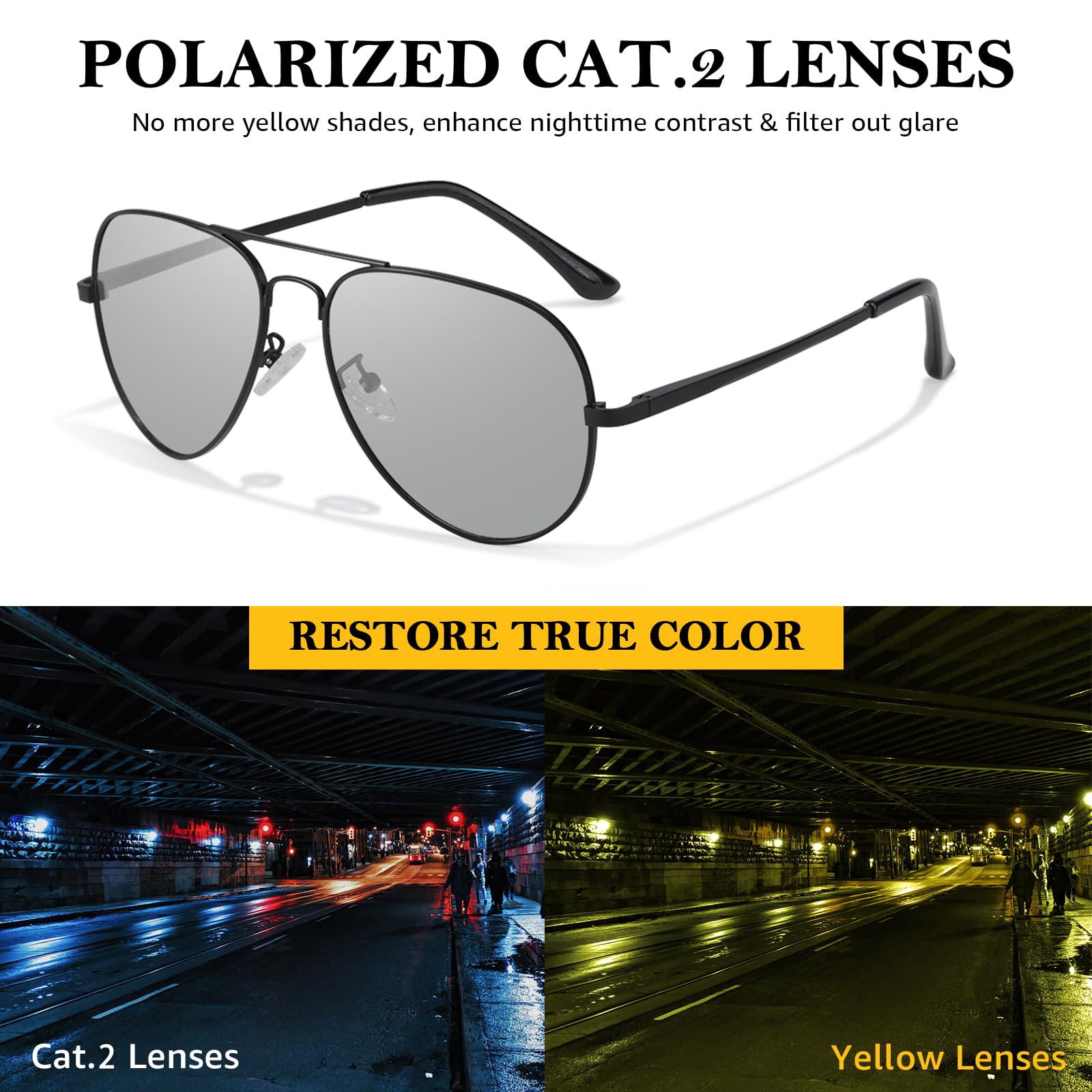 Myiaur Night Driving Glasses – Fit Over Prescription Glasses, Anti-Glare & Polarized For Safer Night Vision