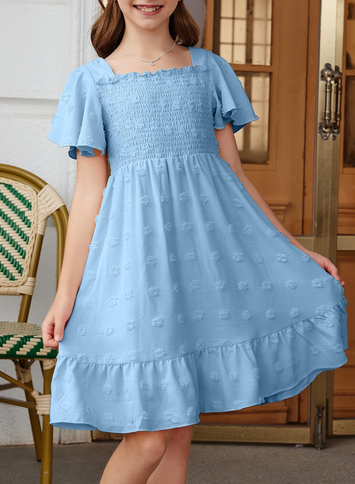 blibean Vestidos de verano para niñas adolescentes, vestido de lunares, talla 6-15 años
