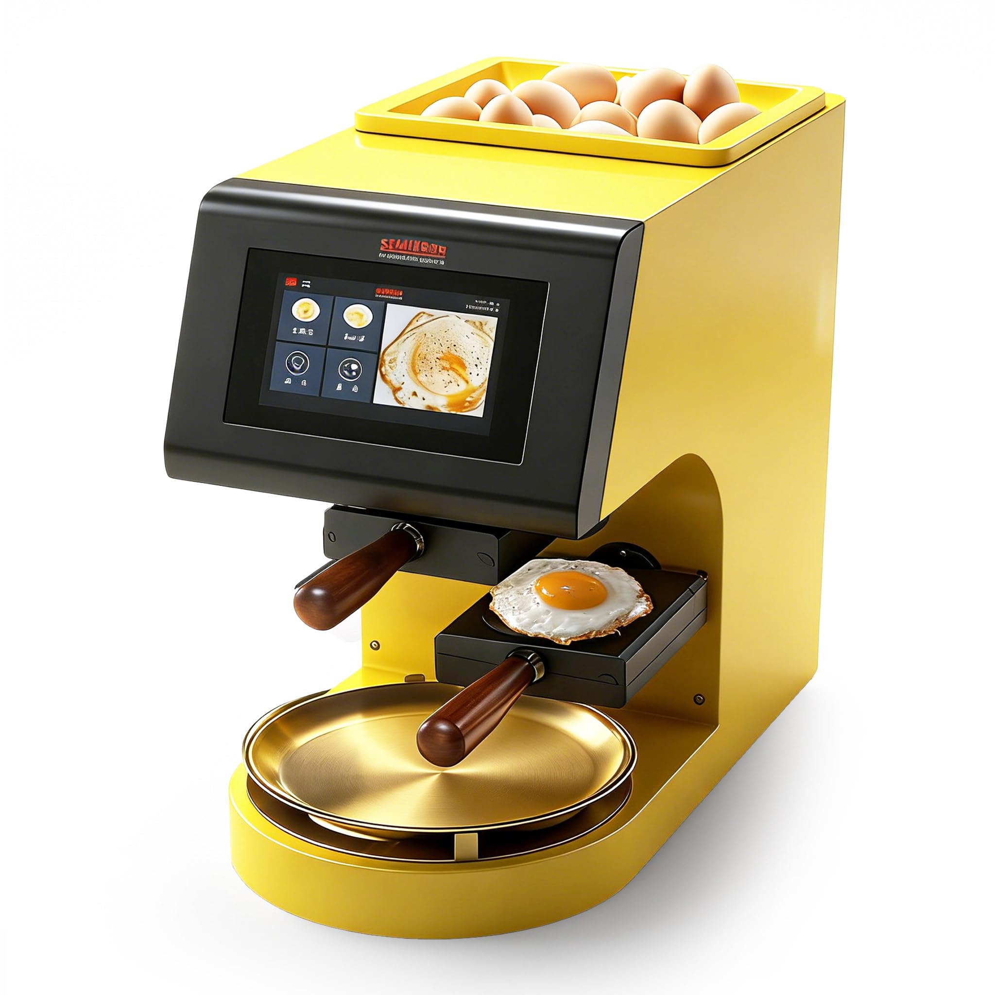 Máquina automática para freír huevos, cocinadora inteligente de huevos fritos de 2500 W, máquina automática para huevos fritos con pantalla táctil LED, huevo frito rápido en 30 segundos Yellow