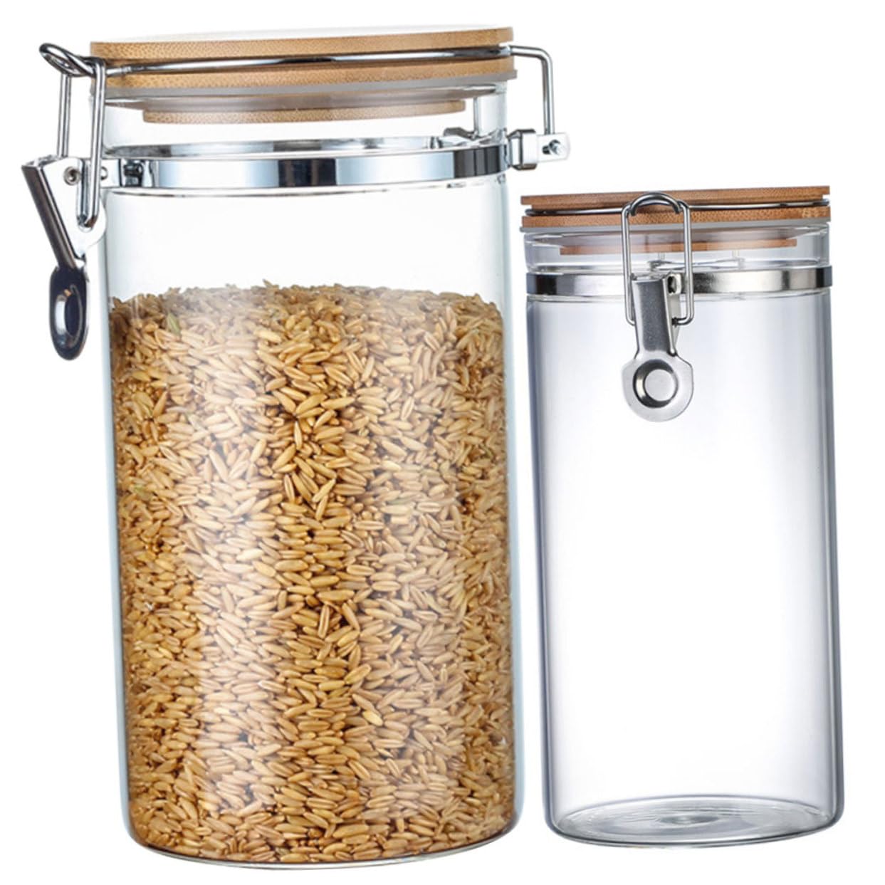 Vorratsglas 2 Stück-pack 1140ml und 1280ml aus Glas mit Edelstahl Holz | Küche, für Tee und Lebensmittel, Stabile Struktur, Deckel mit Schutz, Zwei Größen für Geordnete Lagerung