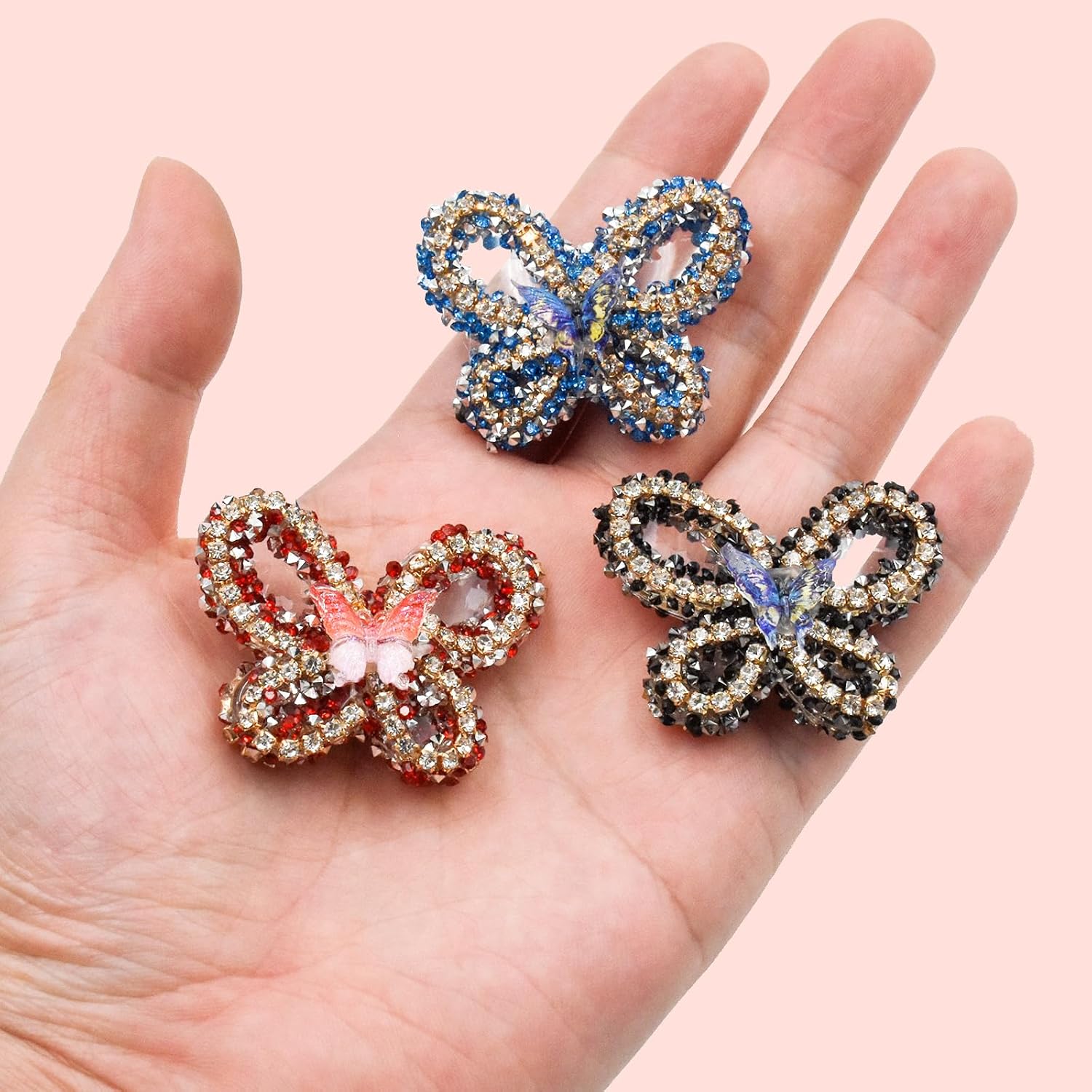 6Pcs Butterfly Shape Focal Beads for Pens Colorful Butterfly Rhinestone Fancy Spacer Beads for DIY Craft Beadable Pens Keychains Bracelet Necklace Earrings - Image 3