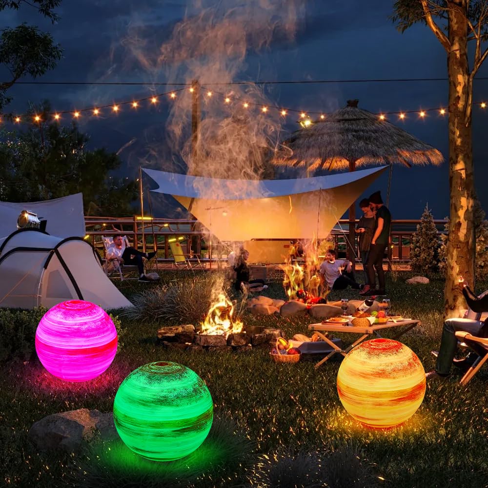 LED Gartenleuchte Außenlampe Kugellampe mit Stromkabel 3 M Leuchtkugel 40cm oder 60cm Farbwechsel Fernbedienung RGB Dimmbar Fassung E27 inkl Leuchtmittel IP55 (Mars-40)