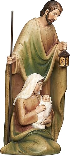 Miniatura 6 de Joseph's Studio by Roman - Figura de la Sagrada Familia con características teñidas de madera, colección de Navidad, 8.5 pulgadas de alto, resina,