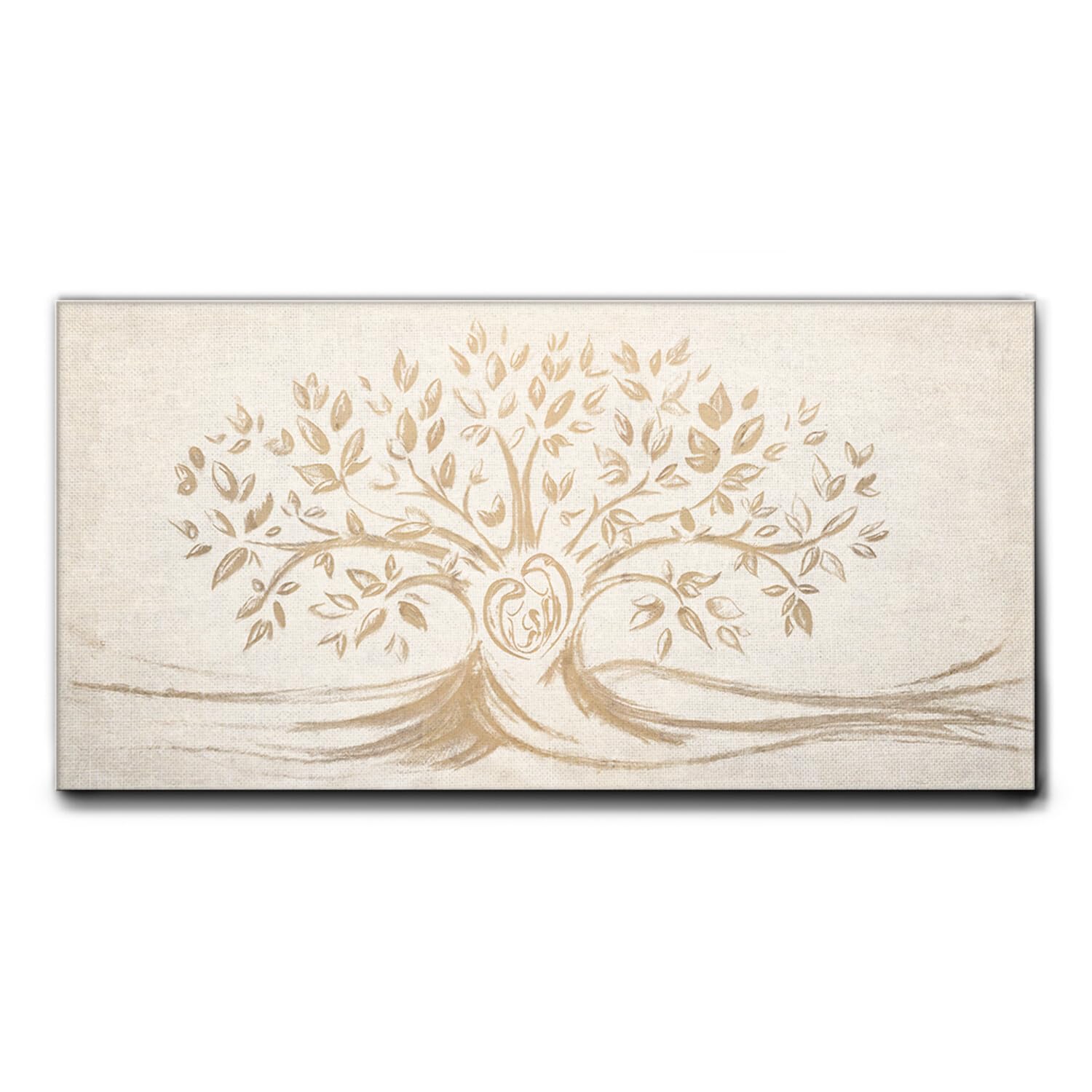Giallobus - Quadro - 10 - Capezzale Moderno - Sacra Famiglia e Albero della Vita - Vintage - Tela Canvas Telaio Standard - 140x70 - Pronto da Appendere - Quadri Moderni per la casa