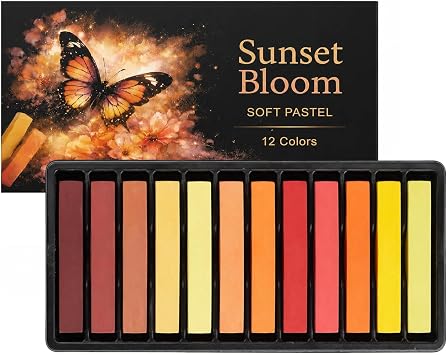 Soft Pastels Set, Square Chalk Pastel Sticks, Assorted Colors for Artists, Students & Beginners, Drawing, Coloring, Sketching, Shading, Blending & Layering 12 Colors-Sunset Orange