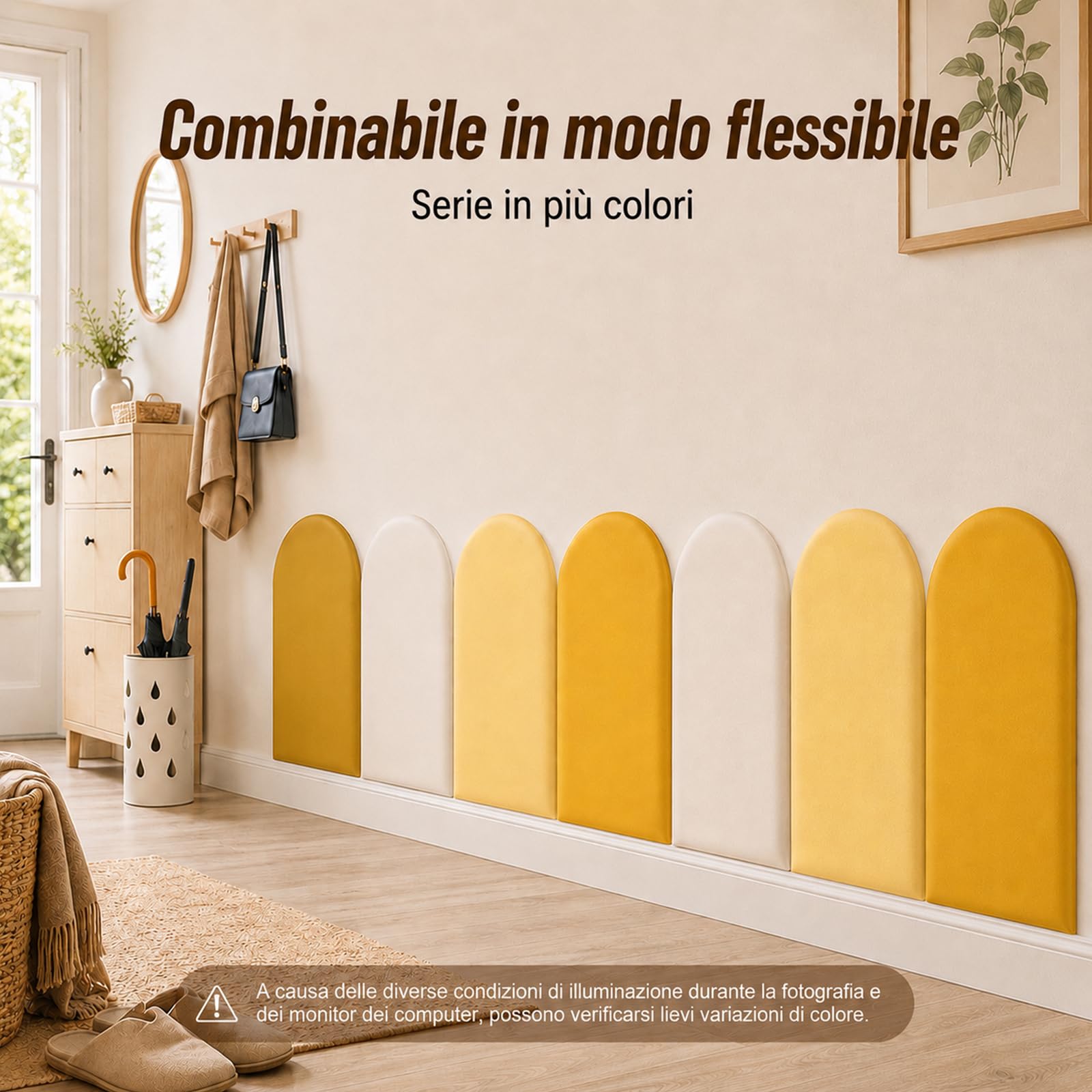 Pannelli da parete 3D, cuscinetti da parete autoadesivi, 4 pezzi, 20 x 40 cm, in poliuretano, impermeabili, per camera da letto, cameretta dei bambini (tonalità giallo)