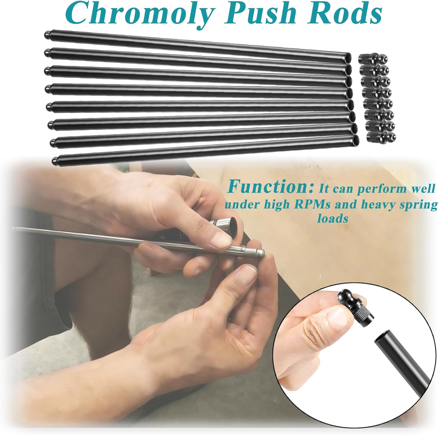 Push Rods Compatible with Air-cooled Vw Engines, 3/8" 11.60" Long Chromoly Cut to Length, Set Of 8