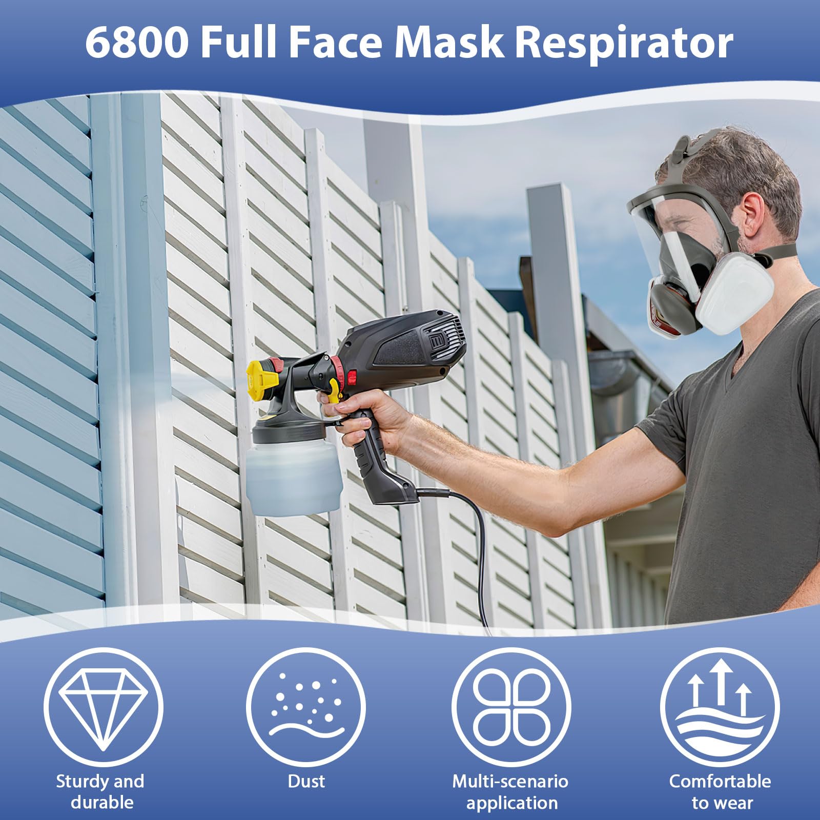 Maschera Antigas,Maschera Respiratoria a Pieno Facciale,Riutilizzabile Maschera Antipolvere con 10 Filtri e 5 Paia di Guanti,Maschera per Verniciatura per Verniciatura a spruzzo,DIY lavoro,Agricoltura