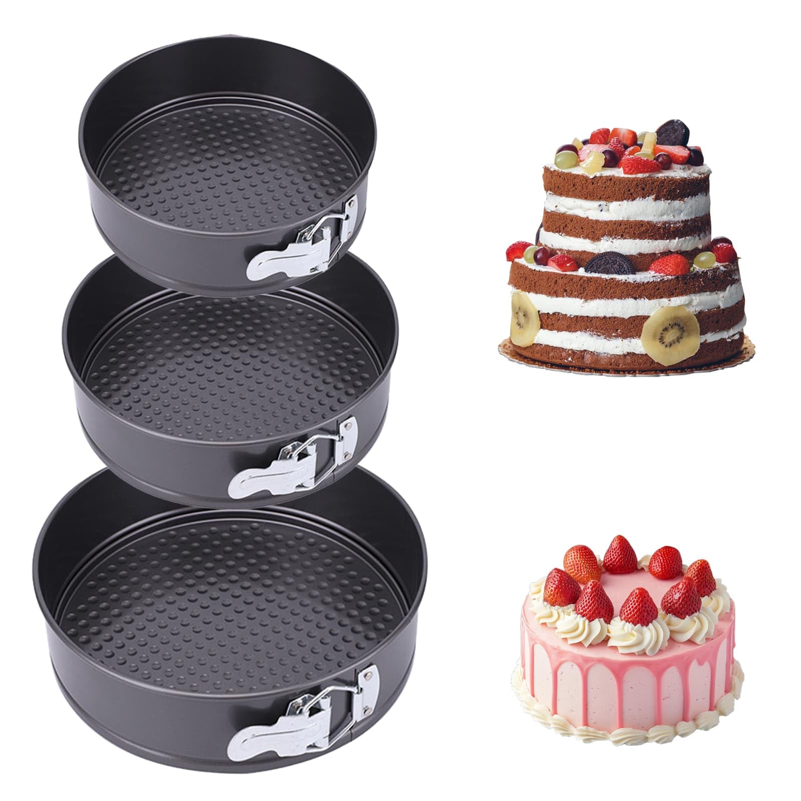 Round Cake Tin Set 3Pcs, 7"/8"/9" Nonstick Baking Tin with Removable Bottom, Springform Cake Bakeware for Dessert DIY