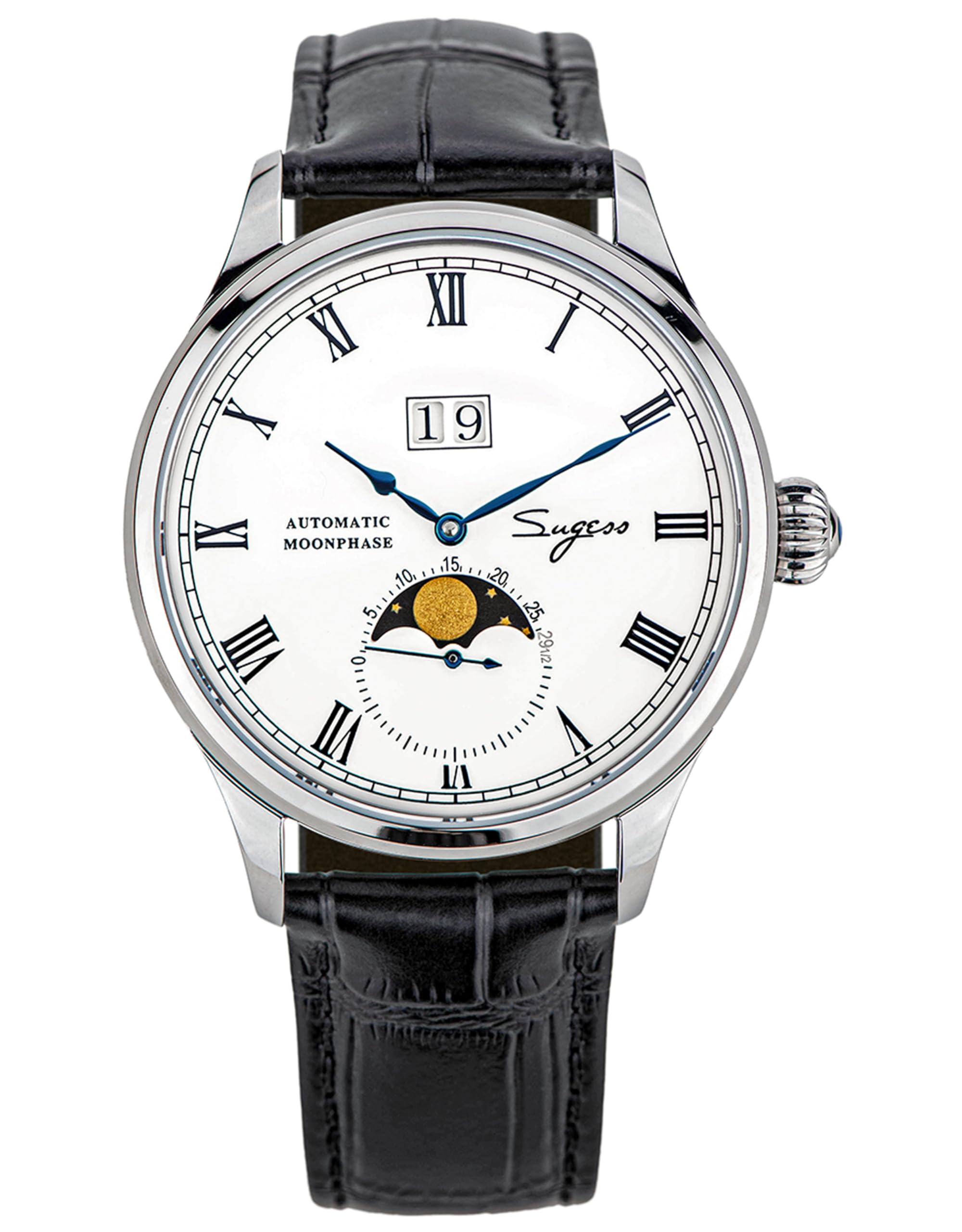 SugessMoonPhase Master 41mm SU2528SS Enamel Dial ST2528 Automatic Mechanical Mens Wrist Watch Seagull 1963