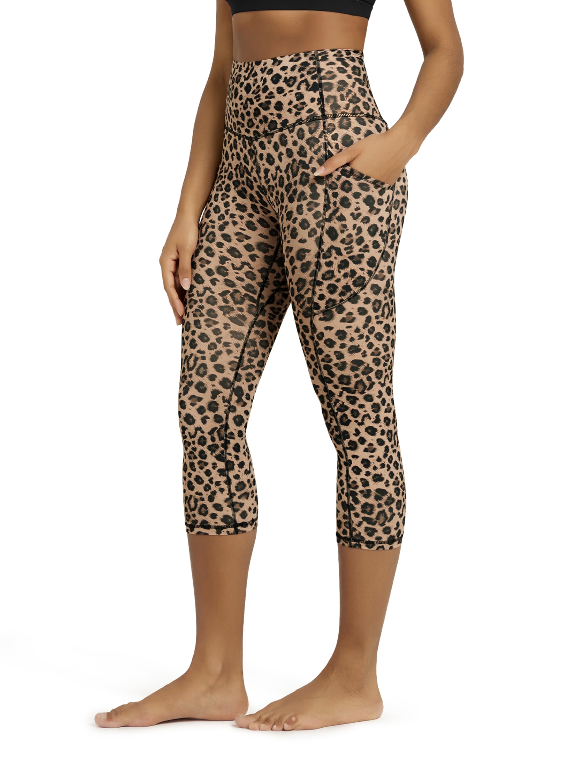 ODODOS Women's High Waisted Yoga Capris with Pockets, Tummy Control Non See Through Workout Athletic Running Capri Leggings