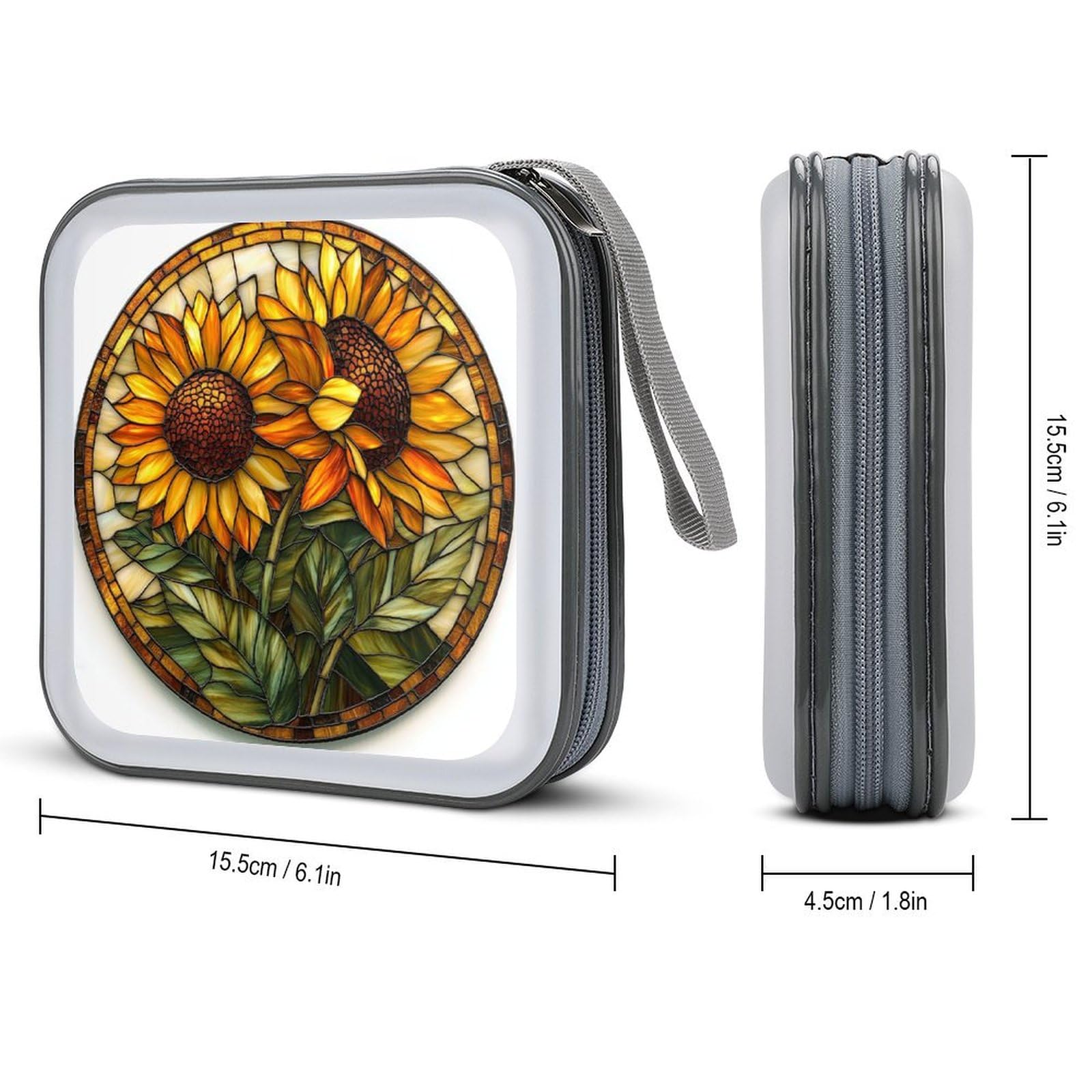 DuduYH Stained Glass Two Large Sunflowers CD Case DVD Storage Case Portable