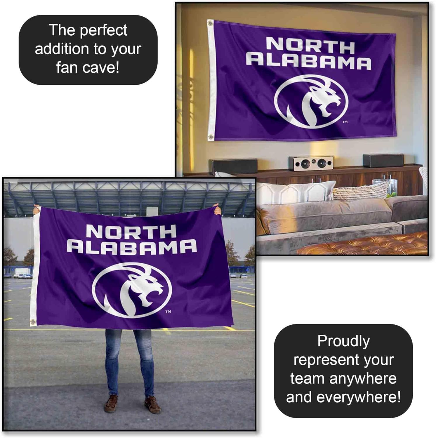 North Alabama Lions Primary Logo Large Grommet Banner Flag