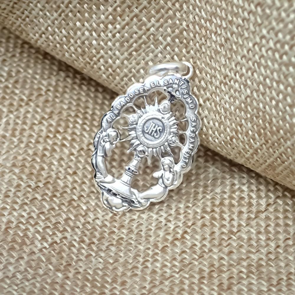 Medaille des Allerheiligsten Sakraments, 925er Sterlingsilber, 35 mm. Gravur im Preis inbegriffen – personalisierbar – GRAVUR IM PREIS INBEGRIFFEN