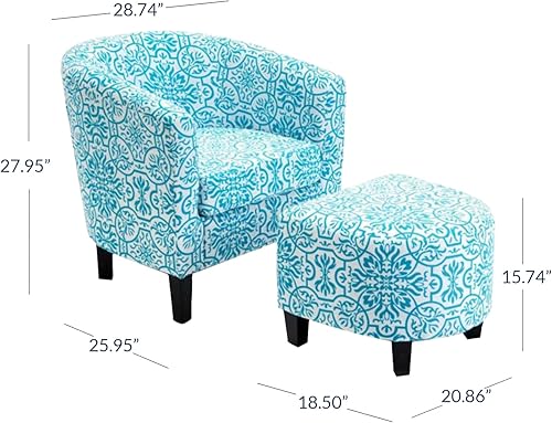 Miniatura 18 de Silla Belleze Accent Club con brazos redondos modernos y elegantes, con otomana, con espalda curvada, impresión francesa, de lino y piel sintética,