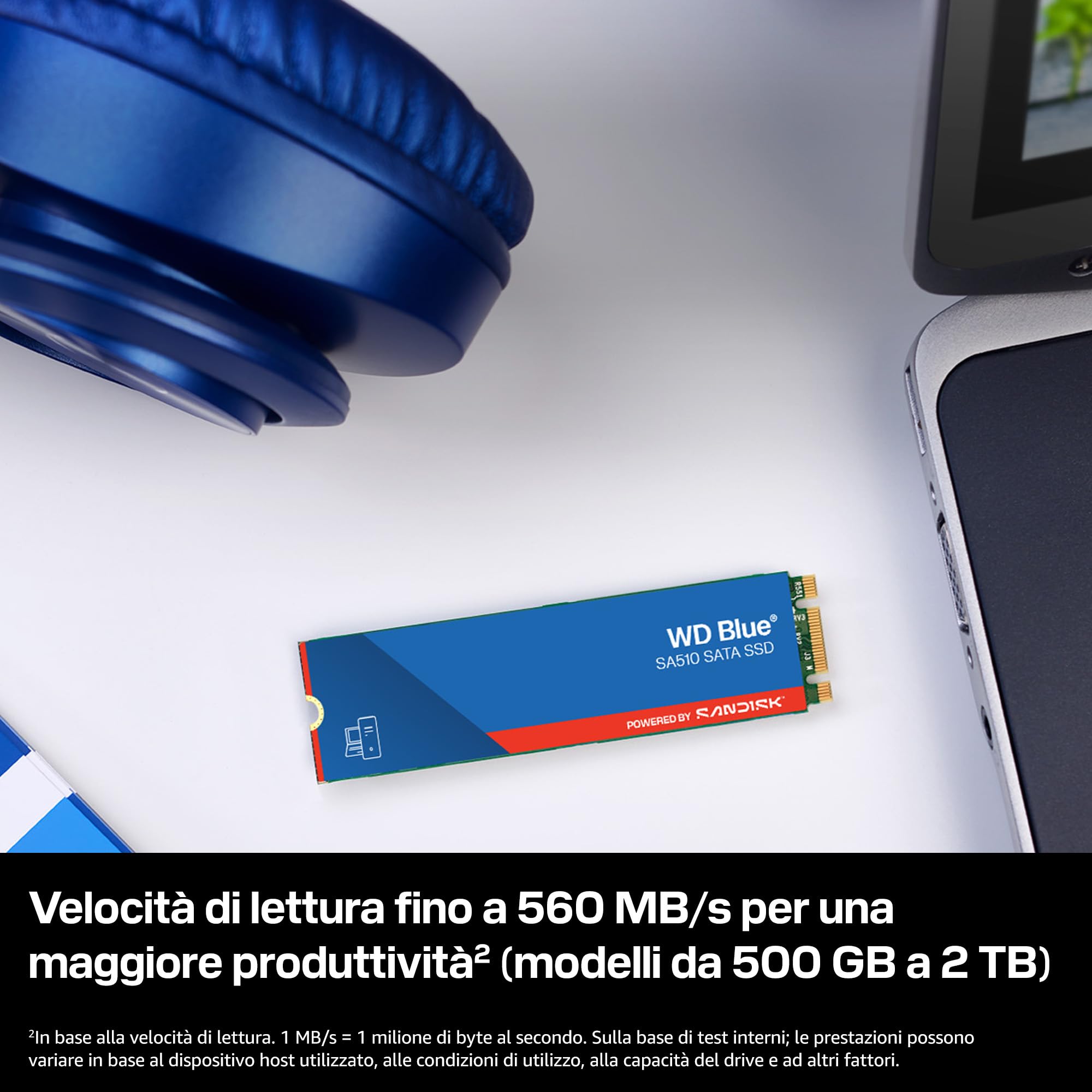 WD Blue SA510, 250 GB, M.2 SATA SSD, fino a 555 MB/s, Include Acronis True Image per Western Digital, clonazione e migrazione del disco, backup completo e ripristino rapido, protezione da ransomware