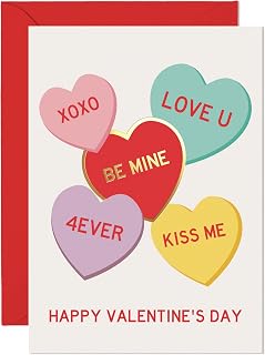Sweetzer & Orange Be Mine Valentine's Day Card – Gold Foil Candy Hearts 5x7” Card With Red Envelope & Gold Seal – “To The Sweetest Valentine” Message Inside