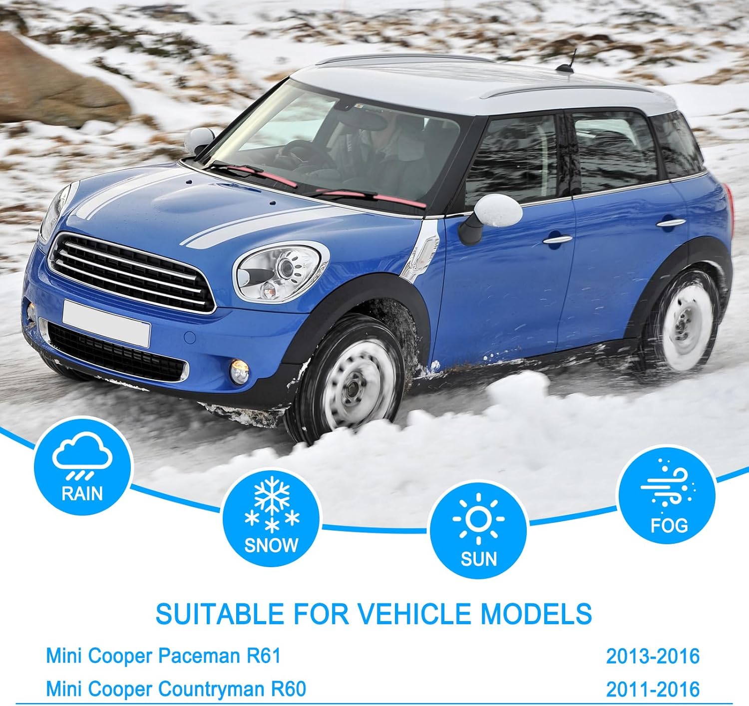 CJPPPZIW® Windshield Wipers Replacement for Mini Cooper Countryman R60 2011-2016 Wiper Blades for My Car,Quality Front and Rear Pink Windshield Wiper Blades-20 Inch+19 Inch+10 Inch(Pack of 3)