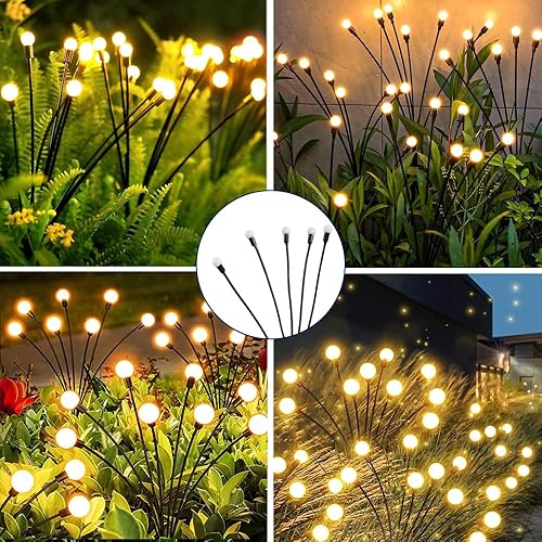 Upgraded Solar Swaying Light 8 LEDs Solar Garden Lights Outdoor Waterproof Swaying Solar Garden Lights Firefly Lights for Garden Yard Patio Pathway