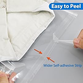 PigPotParty 100 Pcs 14 x 20 Clear Cellophane Plastic Bags with Clothing Size Stickers, Clear Poly Bags for Small Business Packaging Shirts, Sweaters, Clothing, Thick, Self-adhesive & Resealable