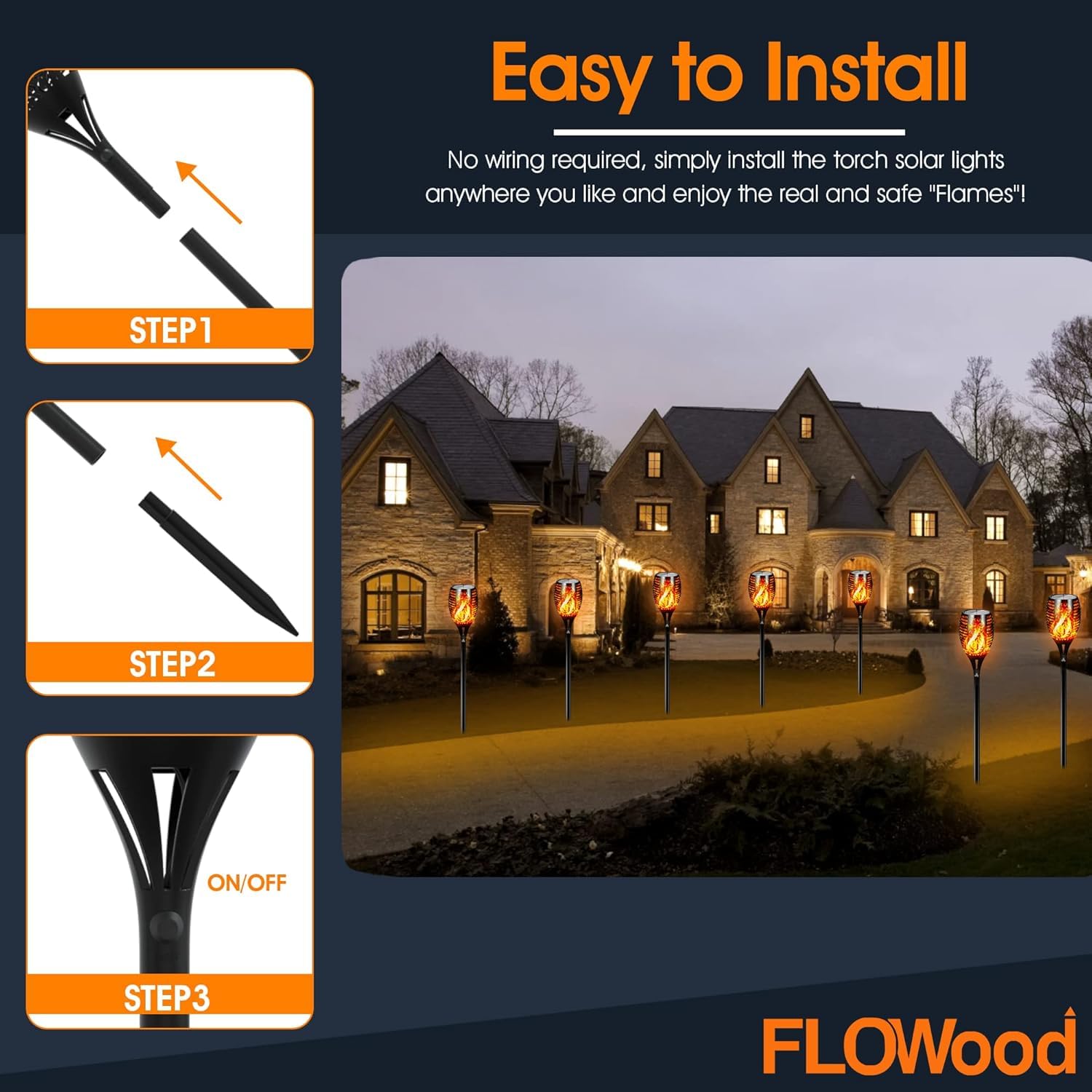 FLOWood Luce Solare da Giardino,Decorazione Paesaggio Illuminazione Solare Giardino Torcia LuceLuci Solari da Giardino con Torcia a LED, Effetto Fiamma Tremolante Realistico,Impermeabile (2 pezzi)