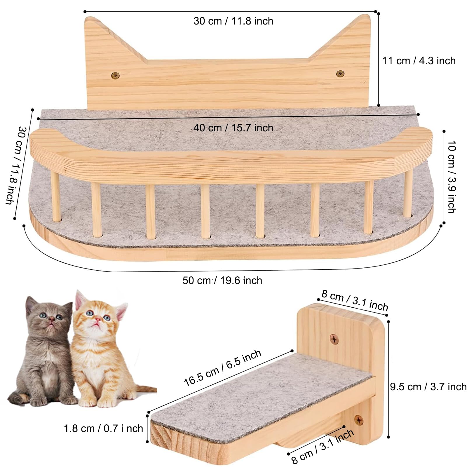 Mensole da Parete per Gatti Con 3 Gradini, Percorso Gatti Muro Arrampicata, Scalini Percorsi per Gatto Scala Scaletta da Parete in Legno Interno per Dormire, Giocare, Saltare e Riposare