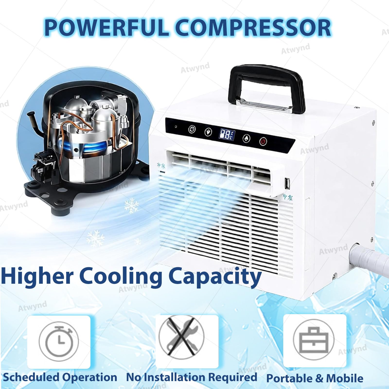 Mini Condizionatore D'Aria Portatile, Sistema-Di Raffreddamento da 3000 BTU, Climatizzatore per Camper e Campeggio, Non Richiede Kit per Finestre, per domestico e In Camera da Letto 1.5-meterpipe
