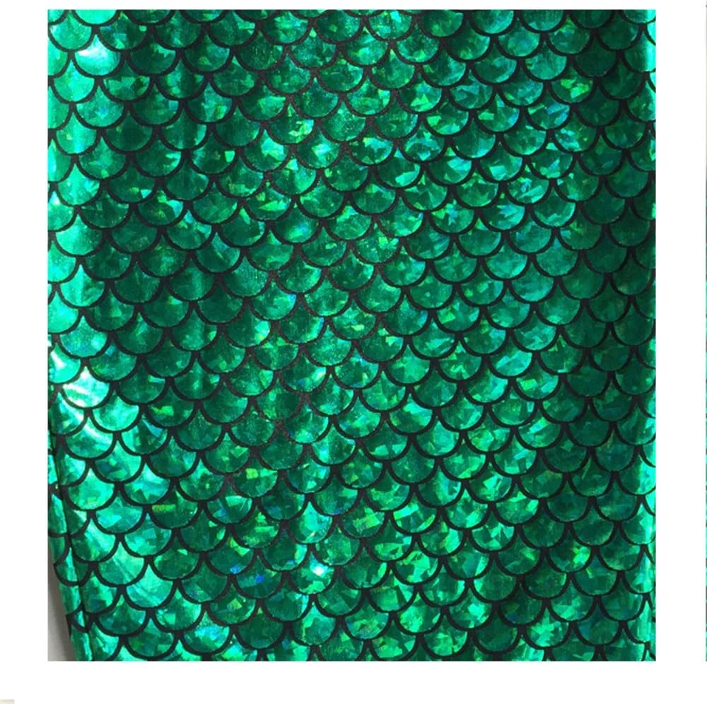 Sparkle Green Mermaid Scales Hologram Fish Scale Stretch Spandex Sold by The Yard