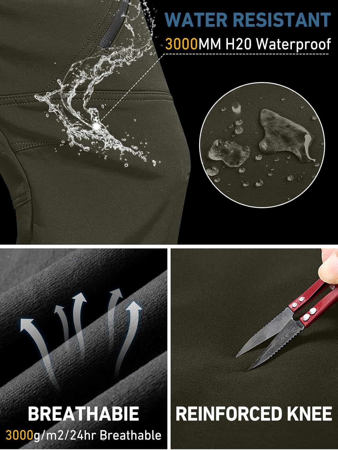 Men's Snow Ski Waterproof Fleece Lined Pants Winter Insulated Outdoor Hiking Mountain Softshell - Image 6