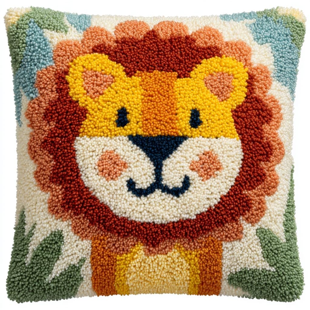 Taxpy DIY Latch Hook Rug Kits, Animal Lion Latch Hook Cushion Kits Pillowcase Rug Pattern Arts and Crafts Crochet Needlework 43x43cm