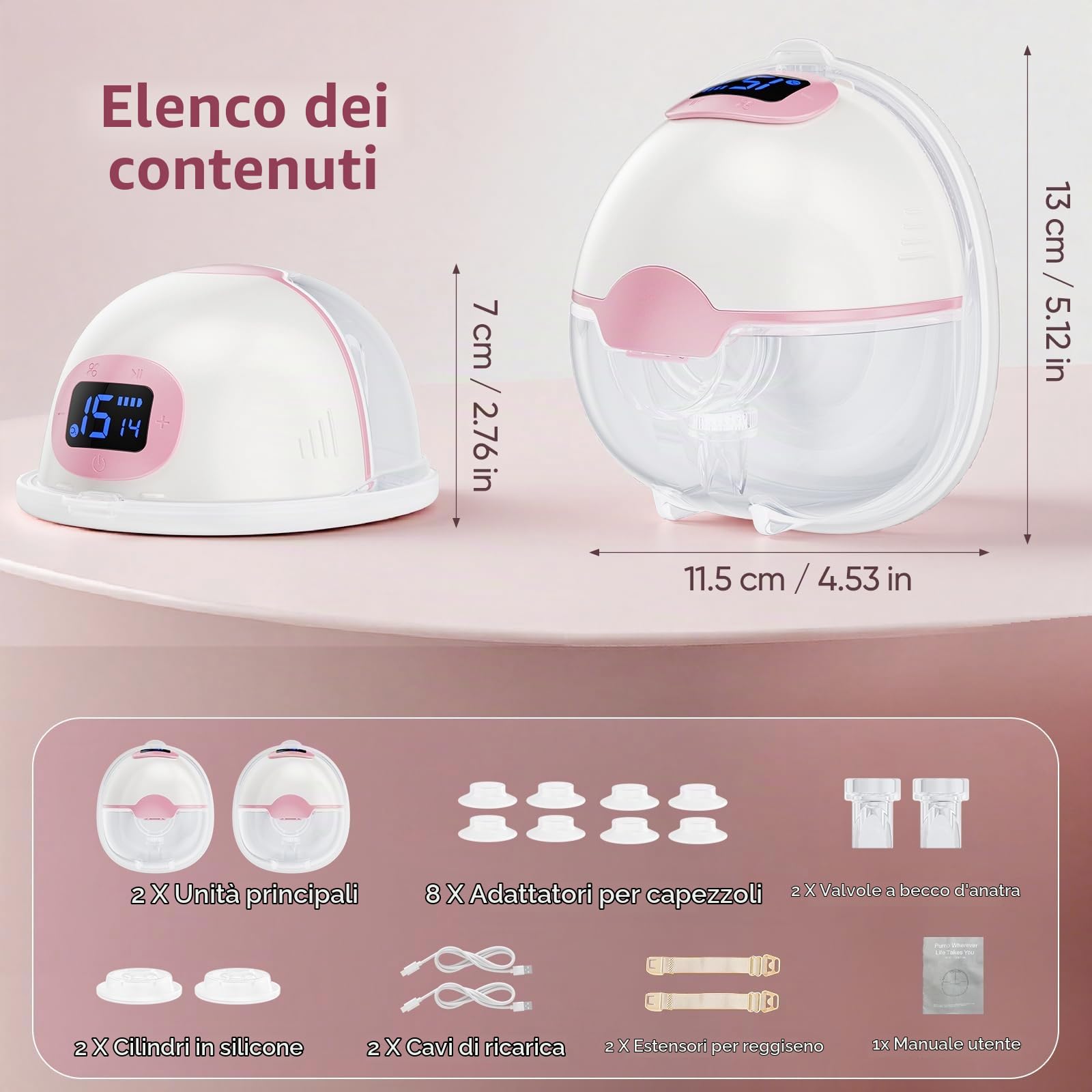 Tiralatte Elettrico Indossabile 360 ml, 3 Modalità 15 Livelli,Elektrische